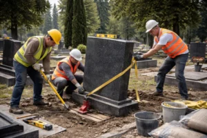 Вирівнювання пам'ятника на кладовищі